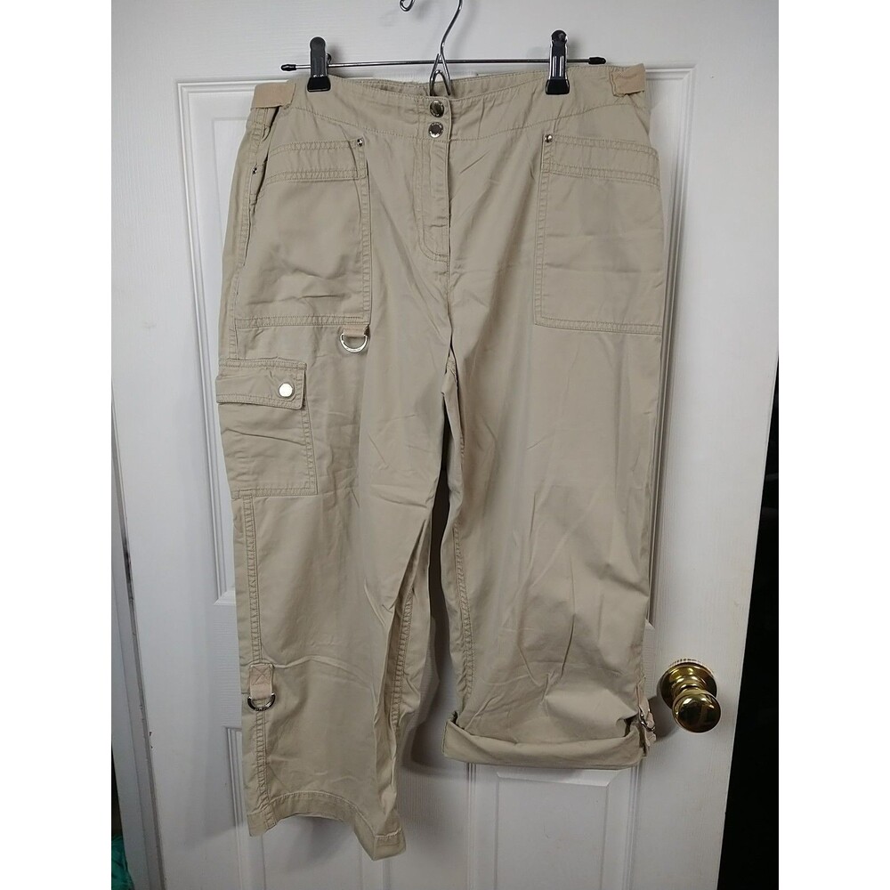 Jones NY Signature Woman 14P Cargo Capri Brown Casual Roll Hem Lagenlook Adjusts